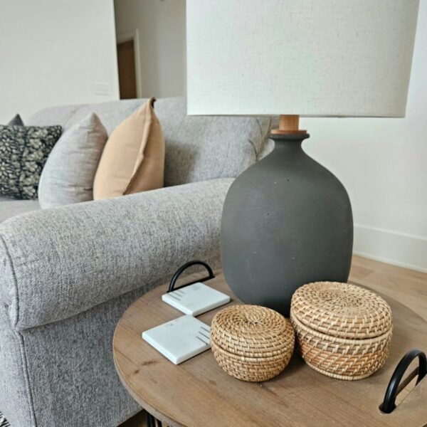 Modern Table Lamp with Drum-Shaped Fabric Shade & LED Bulb Included - Image 2