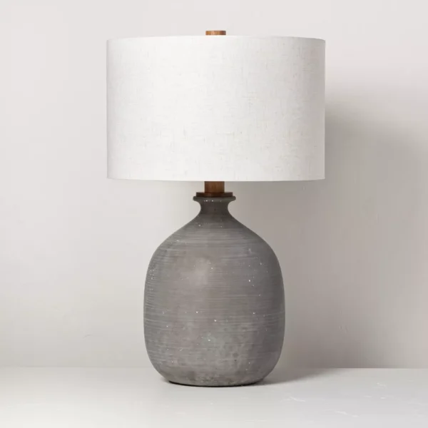 Modern Table Lamp with Drum-Shaped Fabric Shade & LED Bulb Included